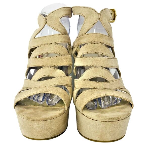 G by Guess Hampton Faux Suede Platform Wedge Sandal Size 9.5 Beige Light Tan - Picture 2 of 11